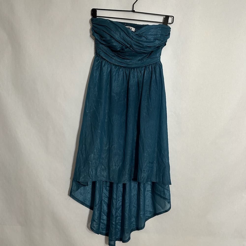 Mooloola Teal Strapless Ruched High-Low Shimmer Dress Y2K Vintage Size 8