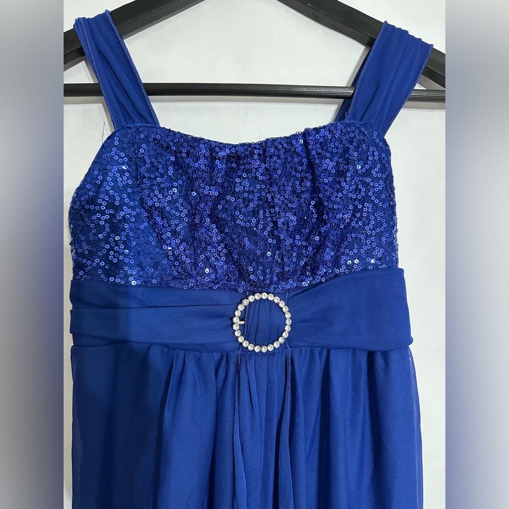 Amy’s Closet Blue Sequin Gown Rhinestone Belted Dress Vintage Y2K Size 12 Prom - Thumbnail 2