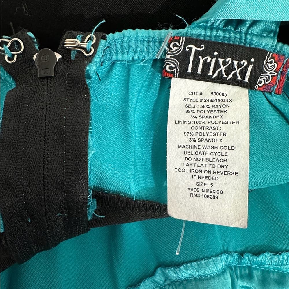 Trixxi Black & Teal Satin Bodycon Dress Y2K Beaded Cocktail Size 5 Juniors - Thumbnail 6
