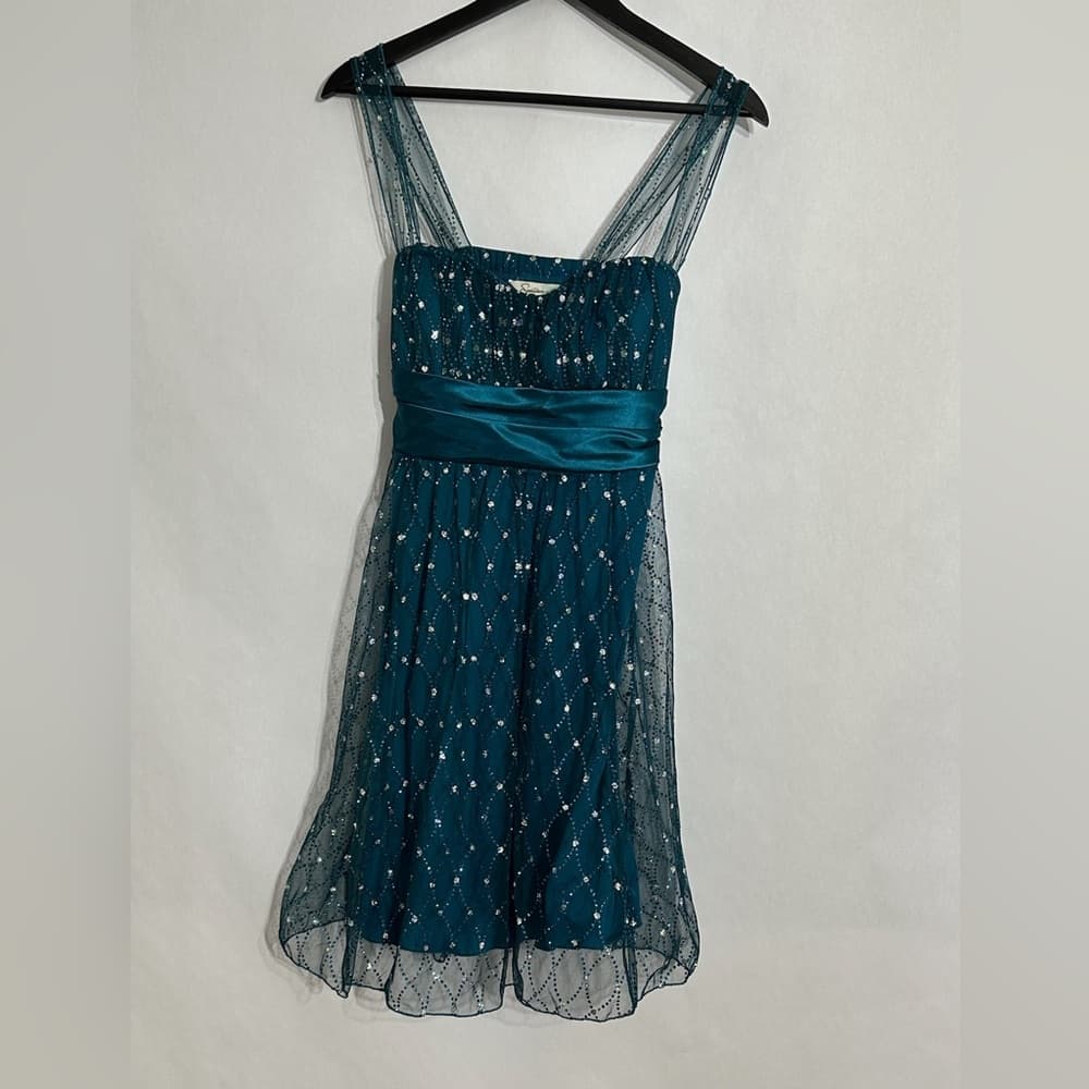Speechless Teal Sequin Tulle Party Dress Vintage Y2K Size 9 Juniors Party