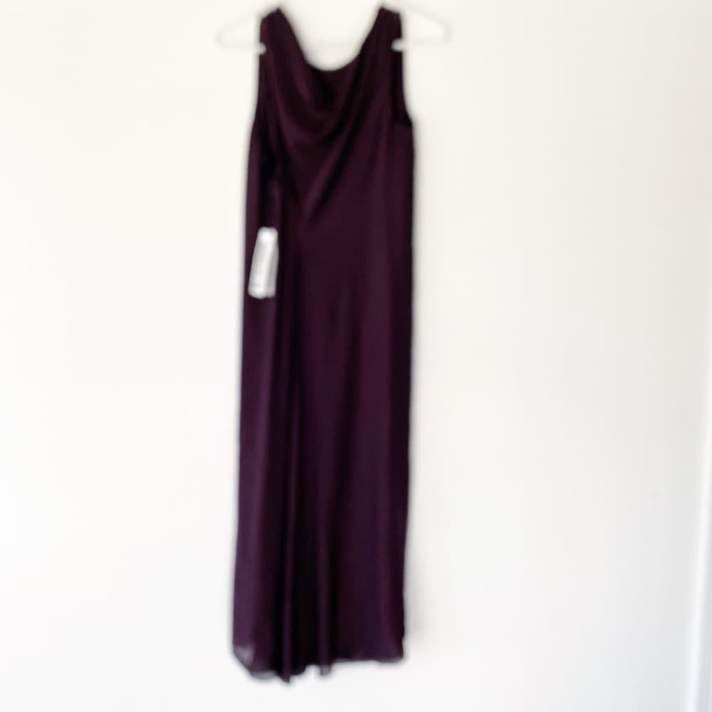 NWT JIL SANDER Runway Deep Plum Silk Chiffon Drape Neck Dress Y2K GR 36 / US 4 - Thumbnail 5