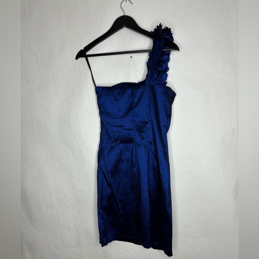 Snap Blue One Shoulder Floral Detail Structured Cocktail Dress Medium SEE NOTES - Thumbnail 10