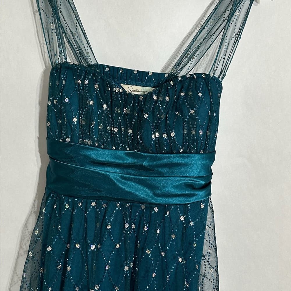 Speechless Teal Sequin Tulle Party Dress Vintage Y2K Size 9 Juniors Party - Thumbnail 2