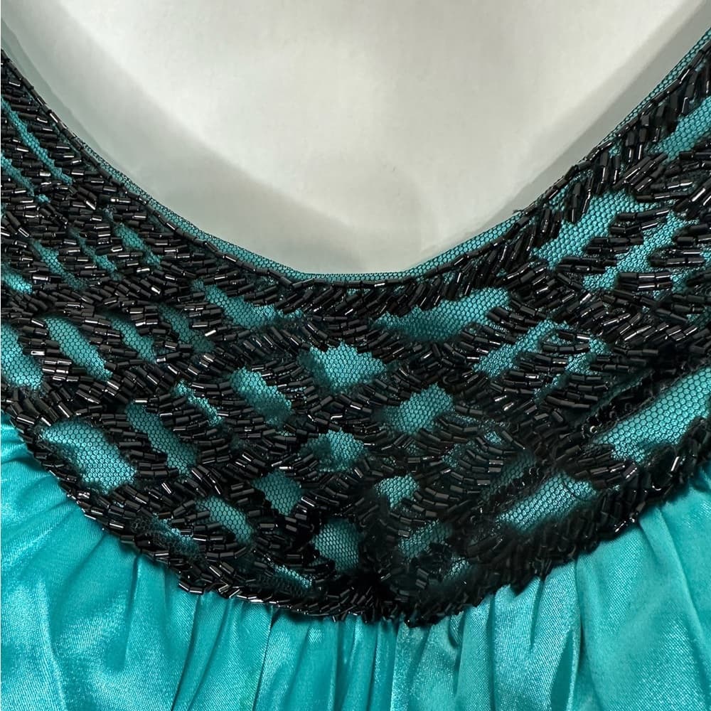 Trixxi Black & Teal Satin Bodycon Dress Y2K Beaded Cocktail Size 5 Juniors - Thumbnail 5