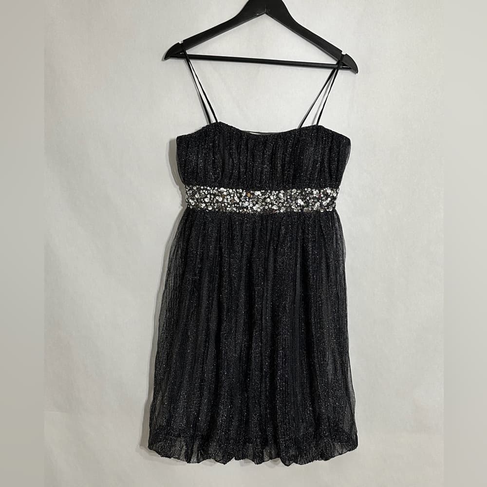 Flip Black Glitter Party Dress Beaded Empire Waist Size 10 Y2K Vintage Cocktail
