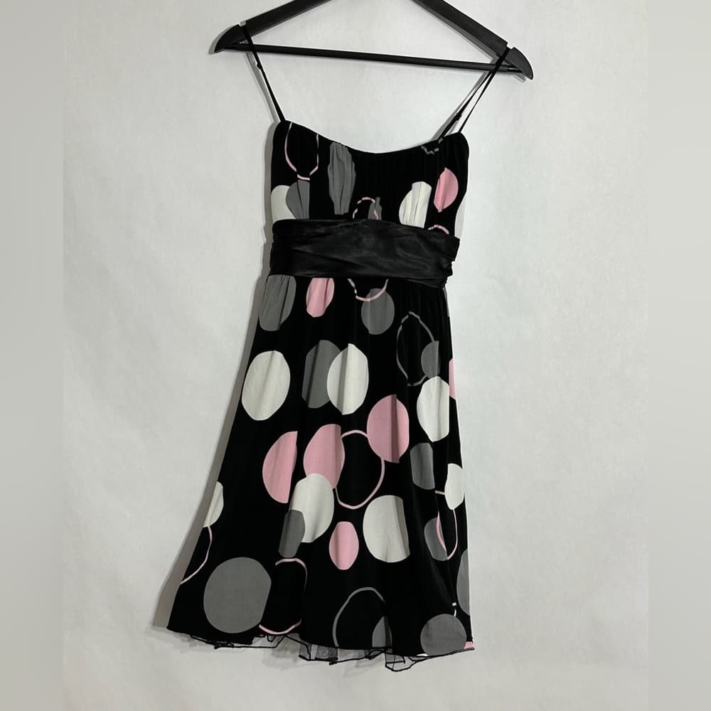 Ruby Rox Black Pink White Gray Polka Dot Tulle Hem Dress Vintage Y2K Size Small