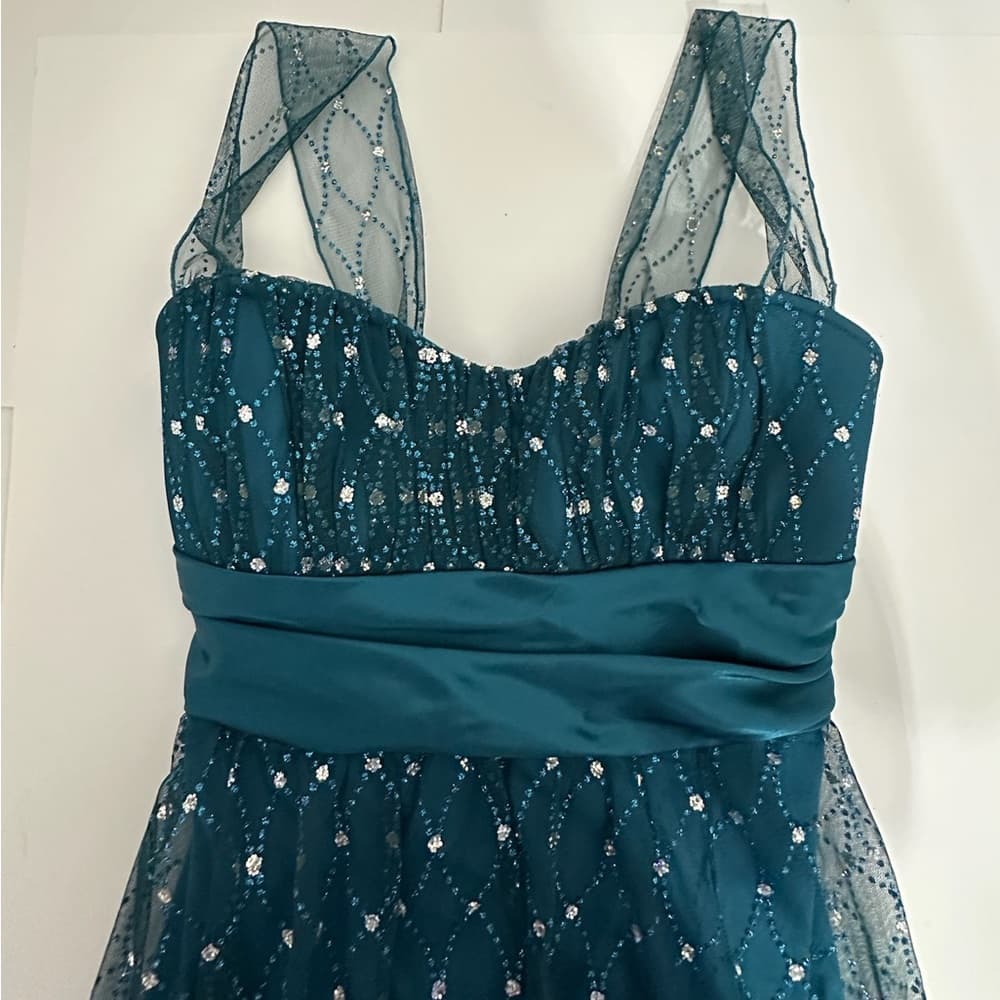 Speechless Teal Sequin Tulle Party Dress Vintage Y2K Size 9 Juniors Party - Thumbnail 9