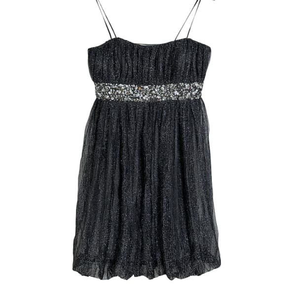 Flip Black Glitter Party Dress Beaded Empire Waist Size 10 Y2K Vintage Cocktail - Thumbnail 8