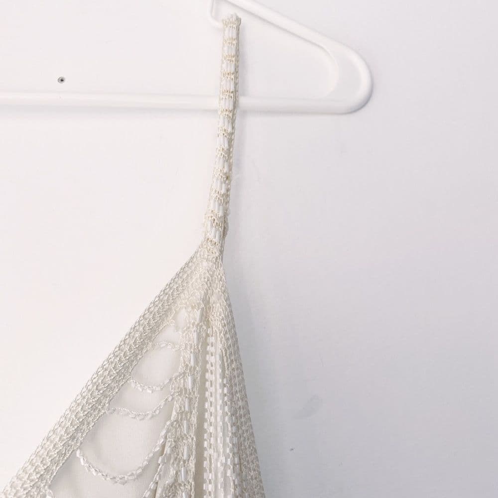Marina Vintage Beaded Gatsby Style Fringe Dress Size Medium Slightly Off White - Thumbnail 6