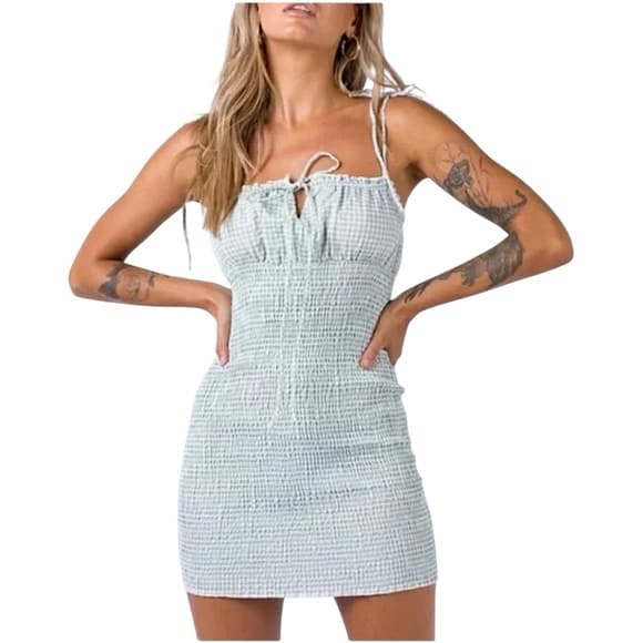Princess Polly Korina Mini Dress in Gingham Green White Size US 4 - Thumbnail 13