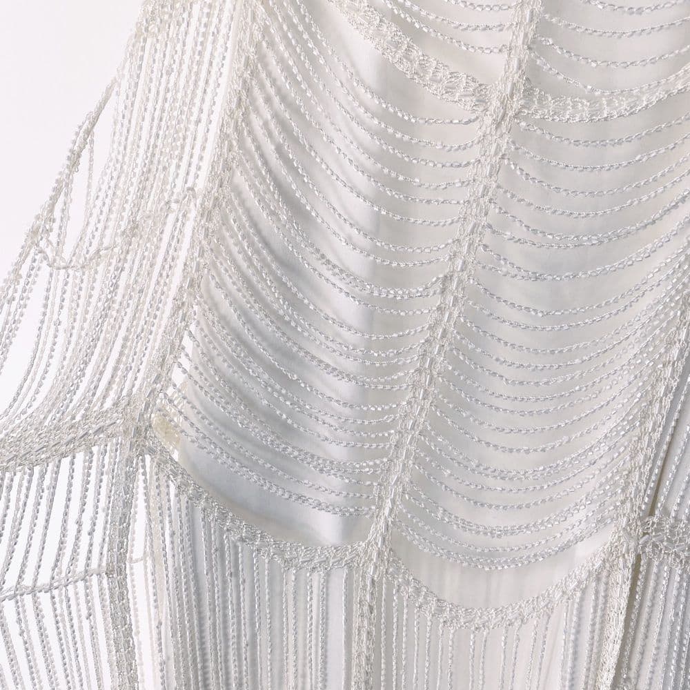 Marina Vintage Beaded Gatsby Style Fringe Dress Size Medium Slightly Off White - Thumbnail 8