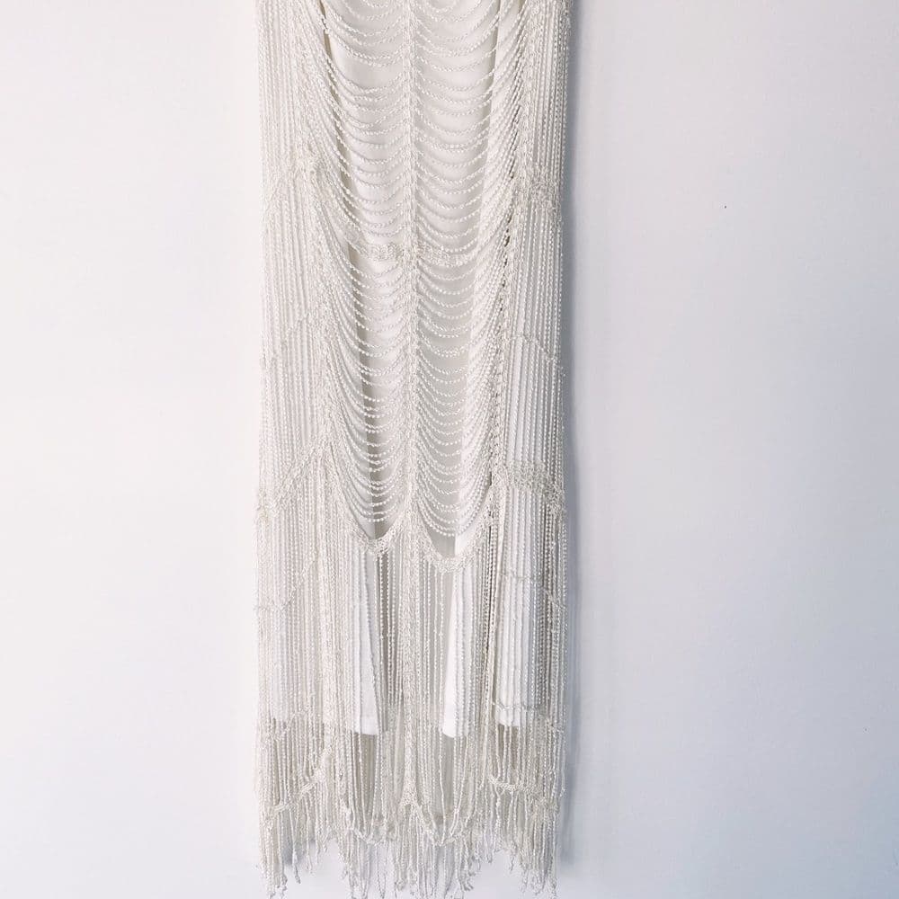 Marina Vintage Beaded Gatsby Style Fringe Dress Size Medium Slightly Off White - Thumbnail 4