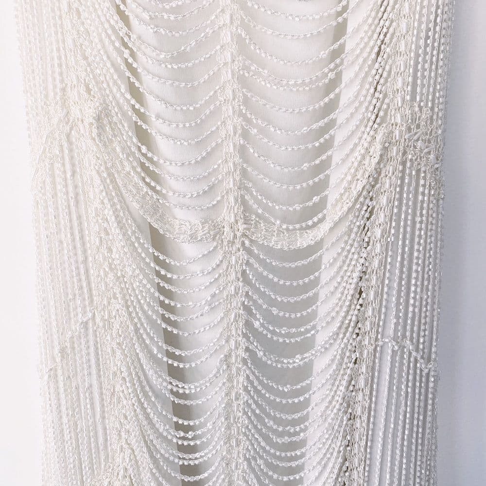 Marina Vintage Beaded Gatsby Style Fringe Dress Size Medium Slightly Off White - Thumbnail 7