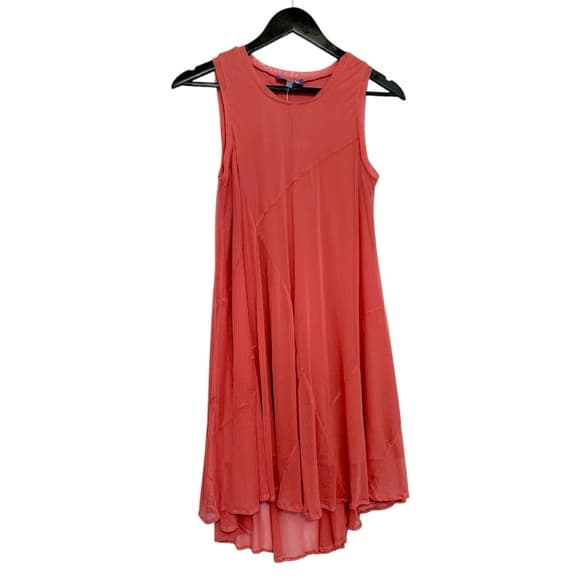 NWT Vivienne Vivienne Tam Burnt Coral Flowy Mesh Asymmetrical Tank Dress Small - Thumbnail 15