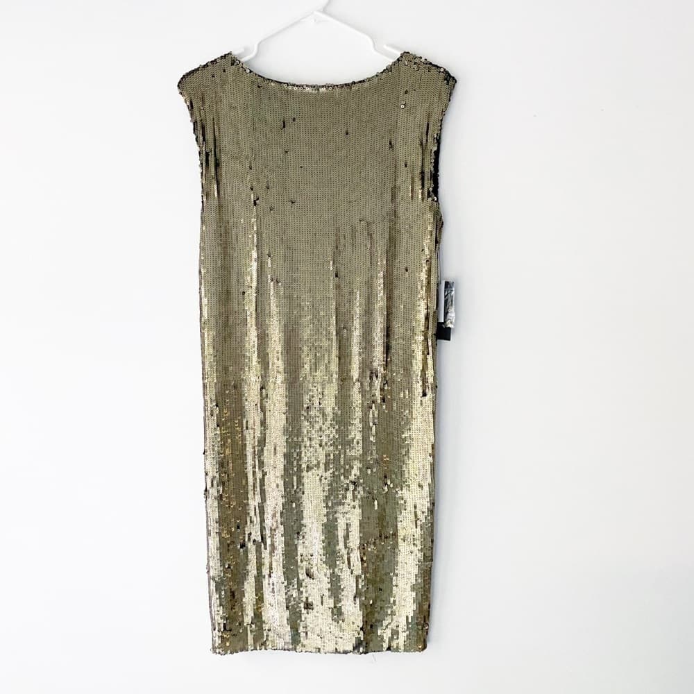 NWT Alice + Olivia Gold Sequin Sleeveless Shift Dress Party Cocktail Y2K Small - Thumbnail 3