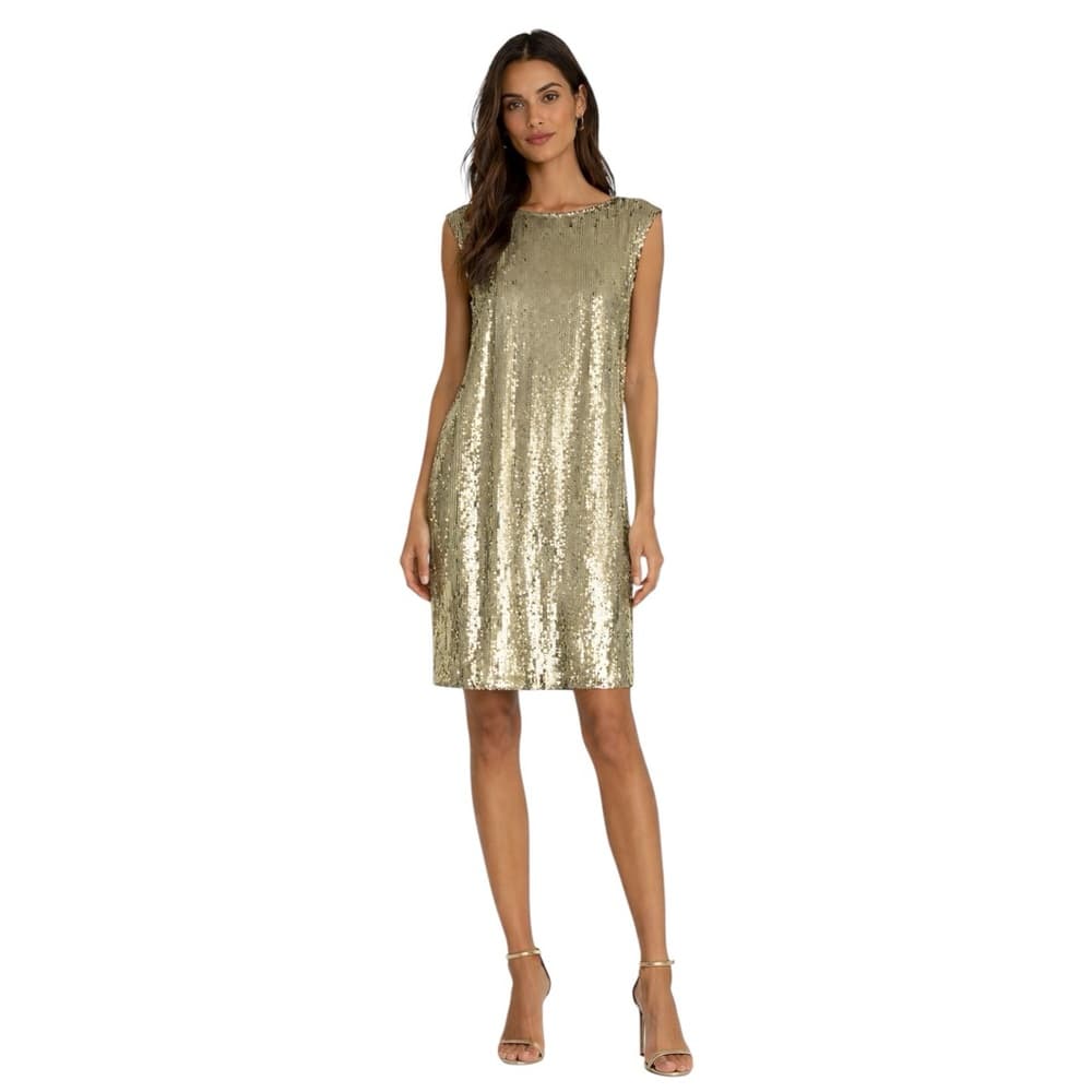 NWT Alice + Olivia Gold Sequin Sleeveless Shift Dress Party Cocktail Y2K Small