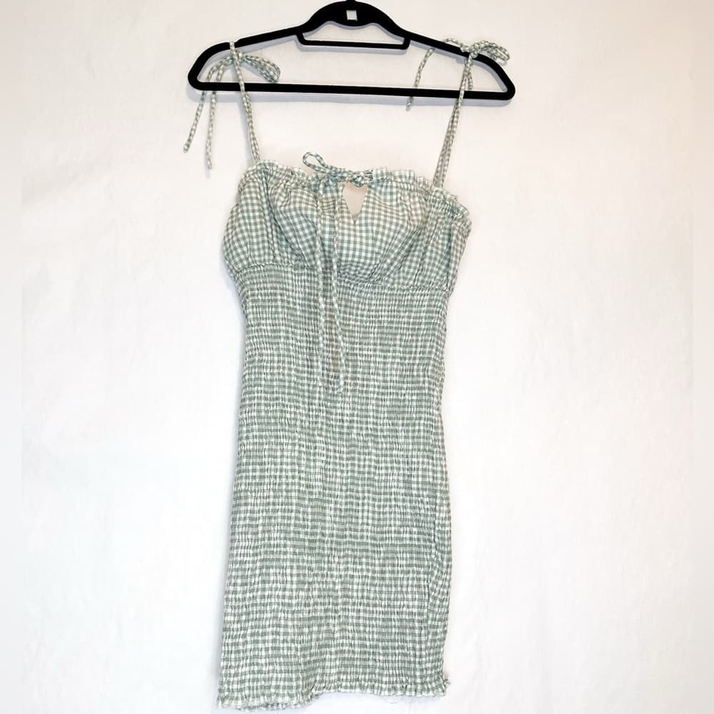 Princess Polly Korina Mini Dress in Gingham Green White Size US 4 - Thumbnail 4