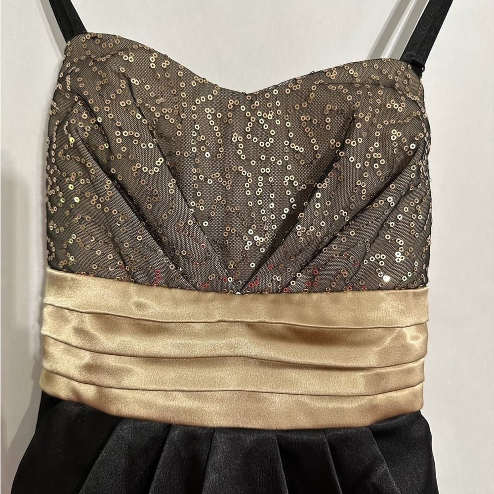 NWT A.Byer Gold Sequin & Black Satin Strapless Dress Y2K Size 7 Juniors Cocktail - Thumbnail 4
