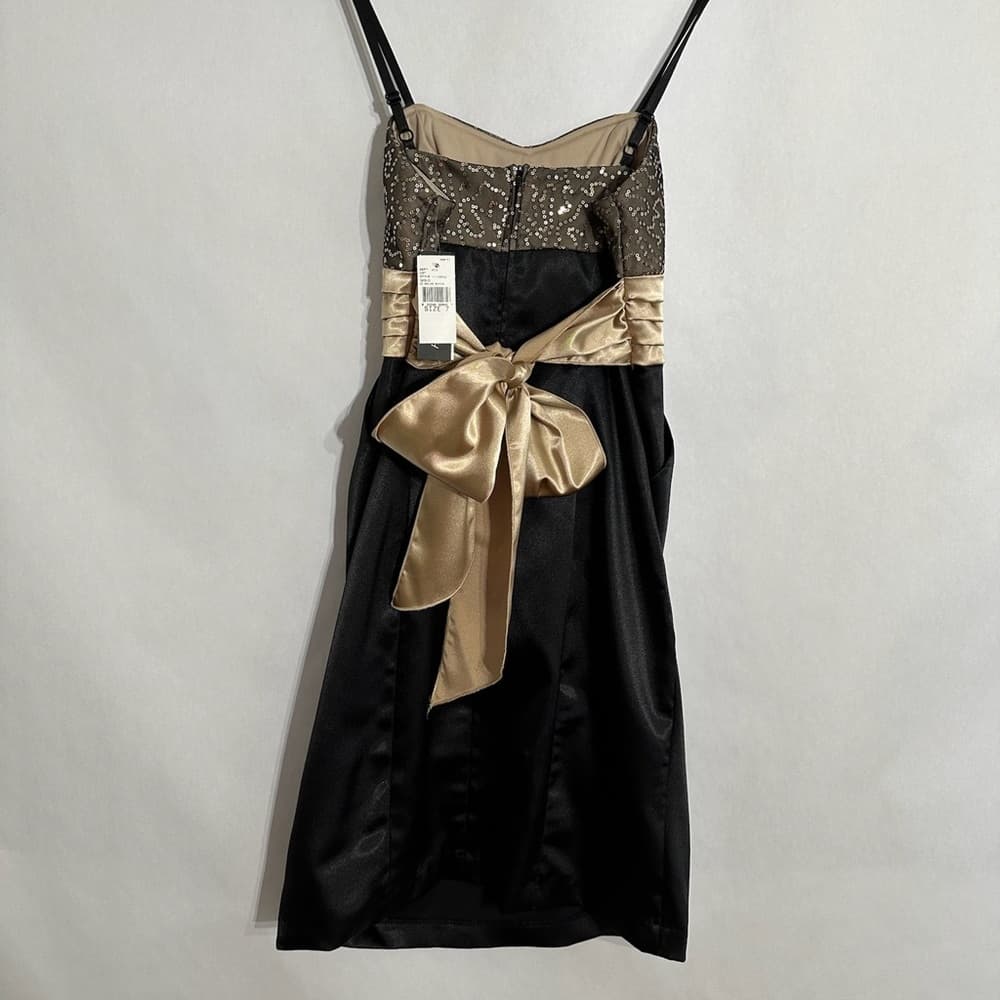 NWT A.Byer Gold Sequin & Black Satin Strapless Dress Y2K Size 7 Juniors Cocktail