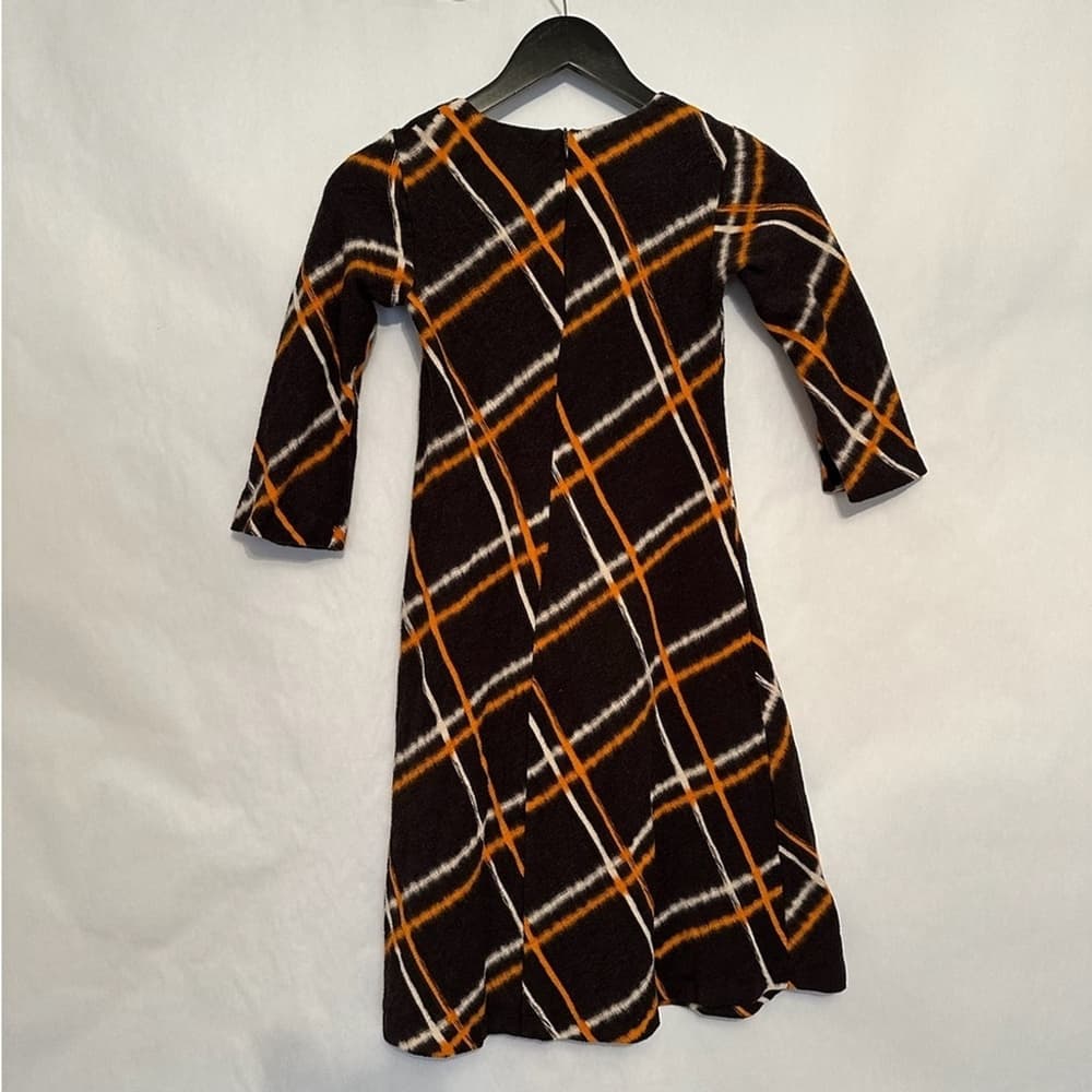 SAMANTHA SUNG Wool Blend Plaid Dress Hand Printed Brown Orange Size 4 Luxury - Thumbnail 4