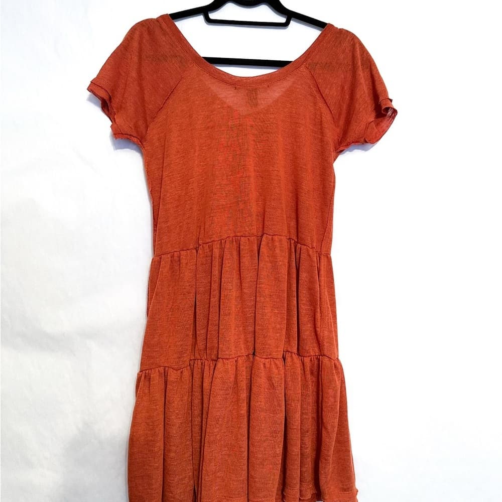 NWT Forever 21 Burnt Orange Tiered Short Sleeved Babydoll Dress Size Large - Thumbnail 2