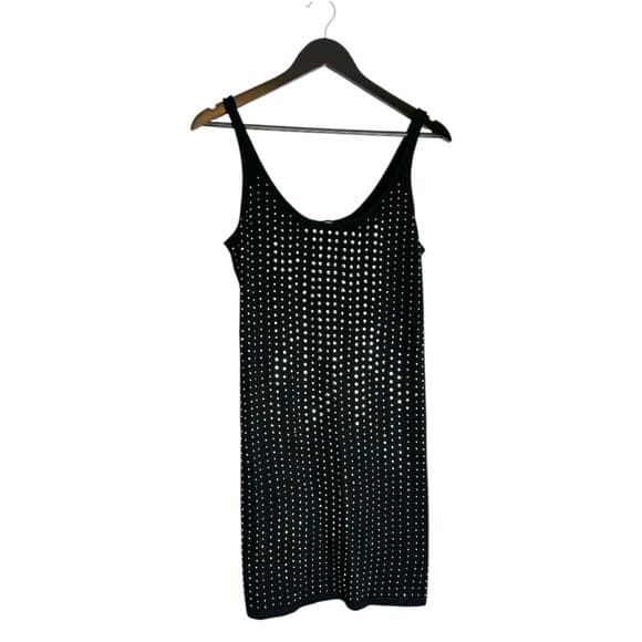 Express Black Studded Bodycon Mini Dress Medium Curve Hugging Night Luxe Glam - Thumbnail 6