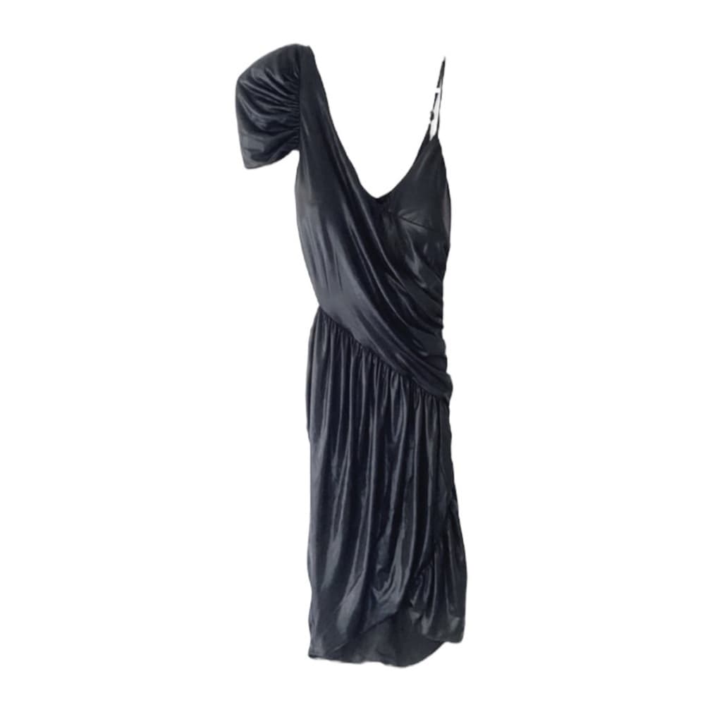 Bebe x Kardashians Black Shiny Metallic Ruched Mini Dress Size M Party Cocktail - Thumbnail 13