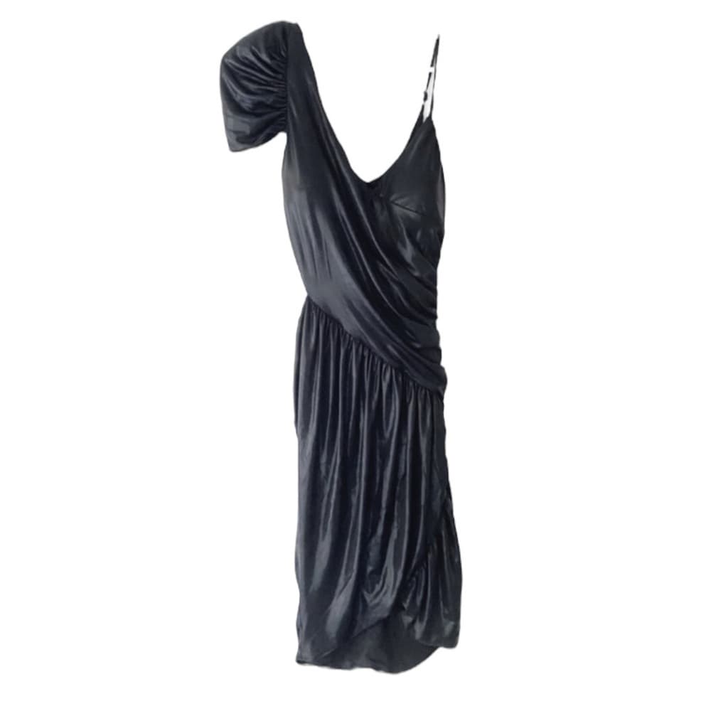 Bebe x Kardashians Black Shiny Metallic Ruched Mini Dress Size M Party Cocktail