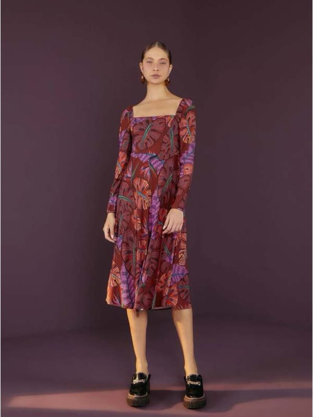 Farm Rio Delicate Leaves Midi Dress Red Tropical Leaf Print Size XL Resortwear - Thumbnail 15