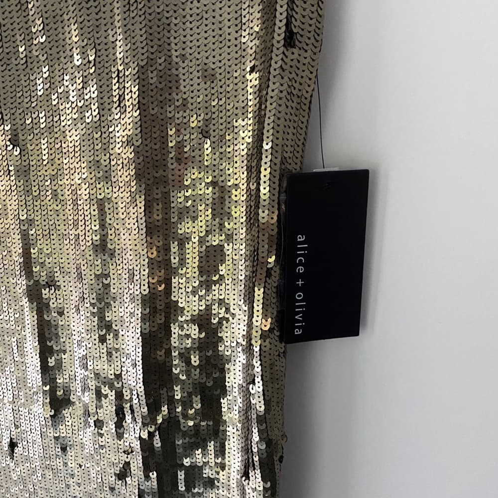NWT Alice + Olivia Gold Sequin Sleeveless Shift Dress Party Cocktail Y2K Small - Thumbnail 8
