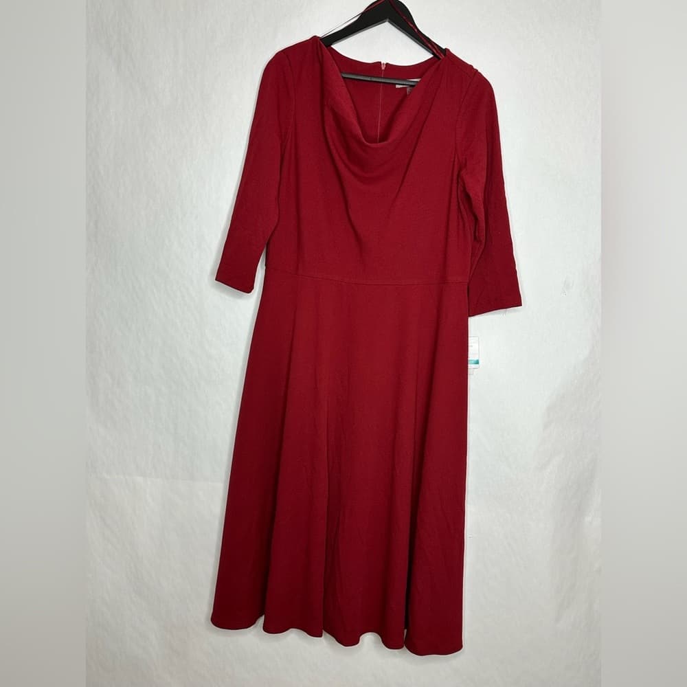 NWT Danny & Nicole Paprika Red Draped Neck Fit & Flare Dress Size 16 Occasion