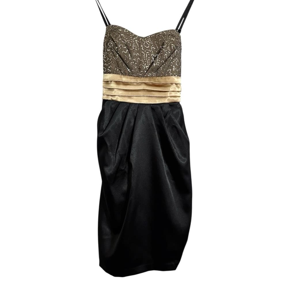 NWT A.Byer Gold Sequin & Black Satin Strapless Dress Y2K Size 7 Juniors Cocktail - Thumbnail 8