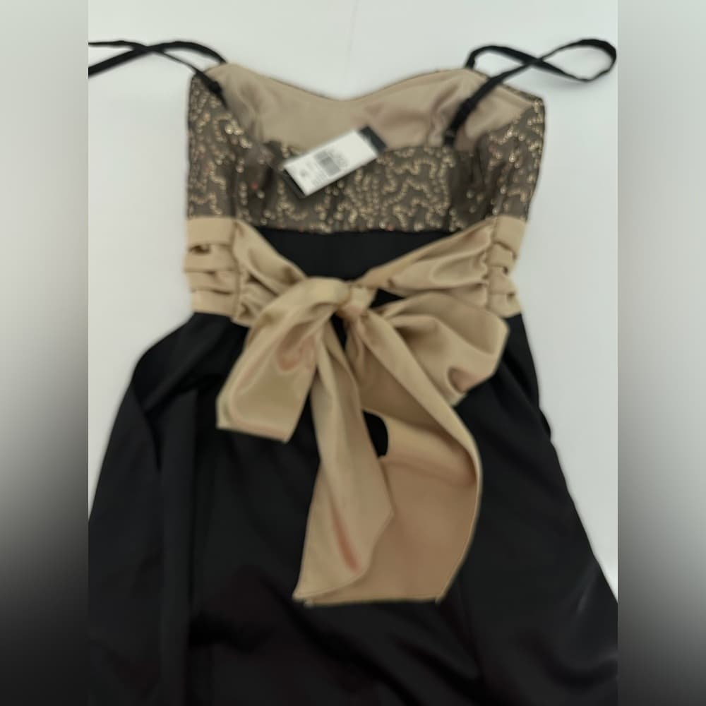 NWT A.Byer Gold Sequin & Black Satin Strapless Dress Y2K Size 7 Juniors Cocktail - Thumbnail 5