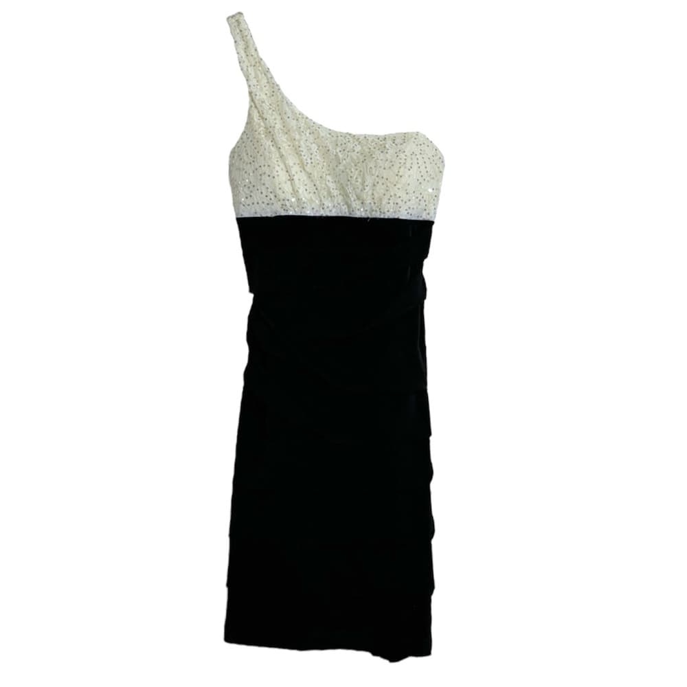 City Triangles Black & White One-Shoulder Sequin Bodycon Dress Size Medium - Thumbnail 8