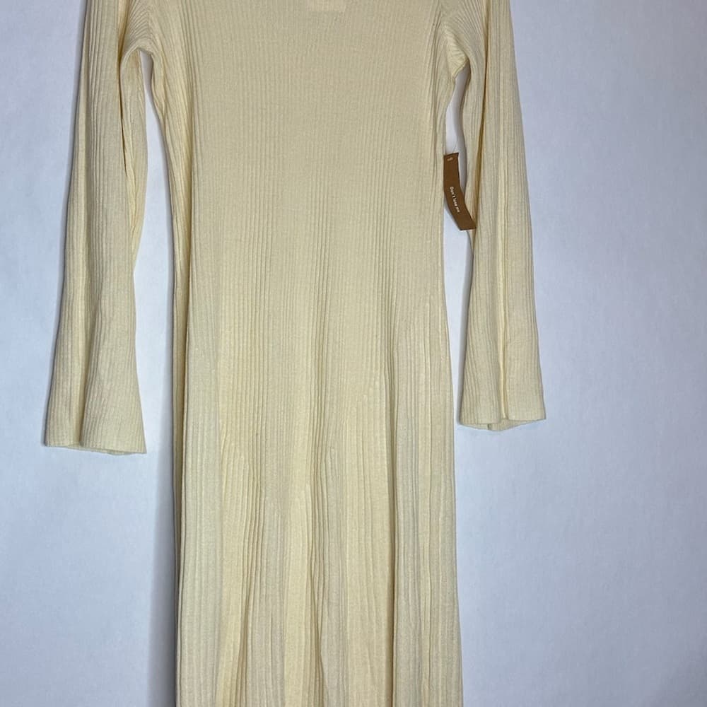NWT Caara Cream Ribbed Knit High Neck Sweater Dress Wool Blend Size Medium - Thumbnail 9