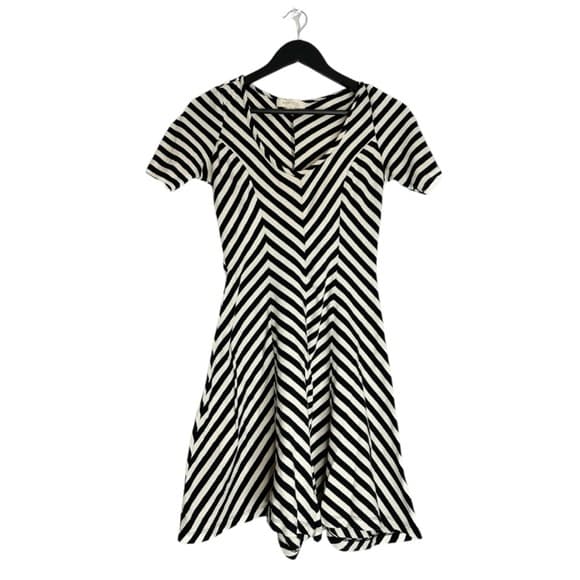 Monteau Los Angeles Stripe Chevron Short Sleeve Flare Mini Dress Size Medium - Thumbnail 11