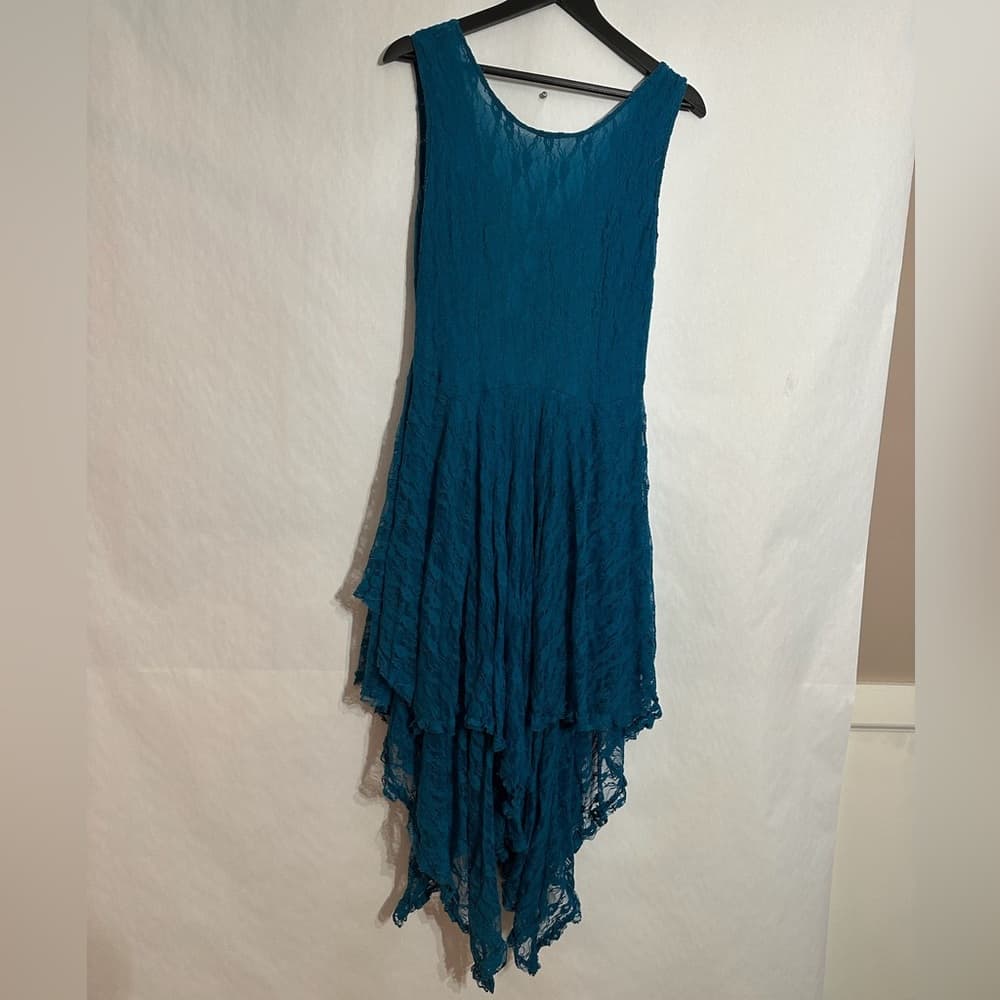 Adore Turquoise Lace Handkerchief Layered Hem Dress Y2K Fairycore Size Large - Thumbnail 5