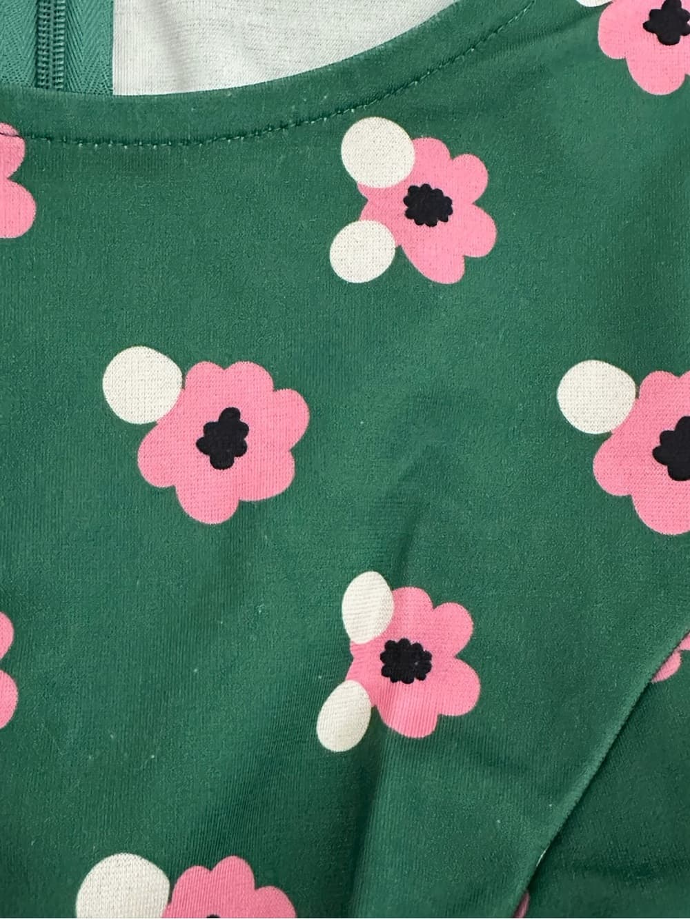 Unique Vintage Green Floral Fit & Flare Dress Pink Flower XS Cottagecore Whimsy - Thumbnail 4