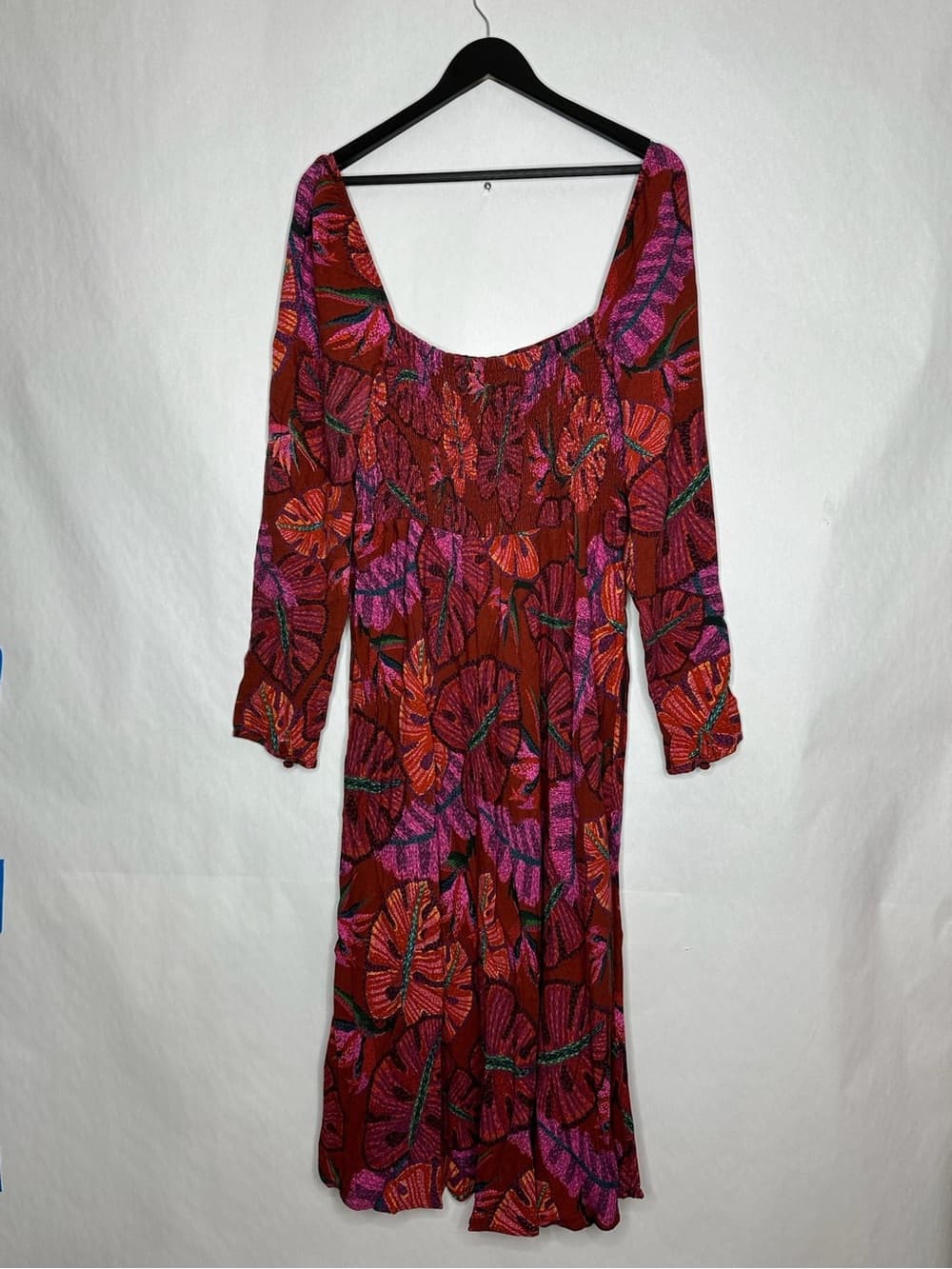 Farm Rio Delicate Leaves Midi Dress Red Tropical Leaf Print Size XL Resortwear - Thumbnail 3