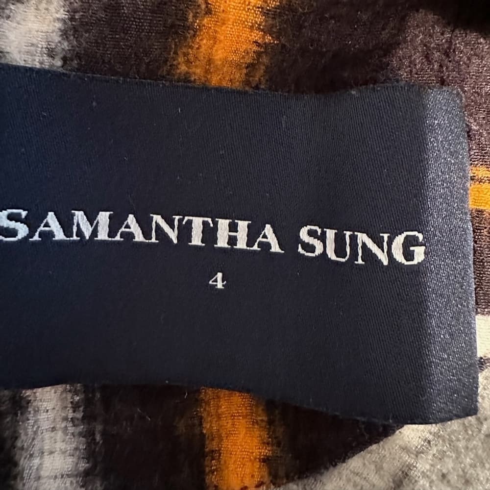SAMANTHA SUNG Wool Blend Plaid Dress Hand Printed Brown Orange Size 4 Luxury - Thumbnail 7