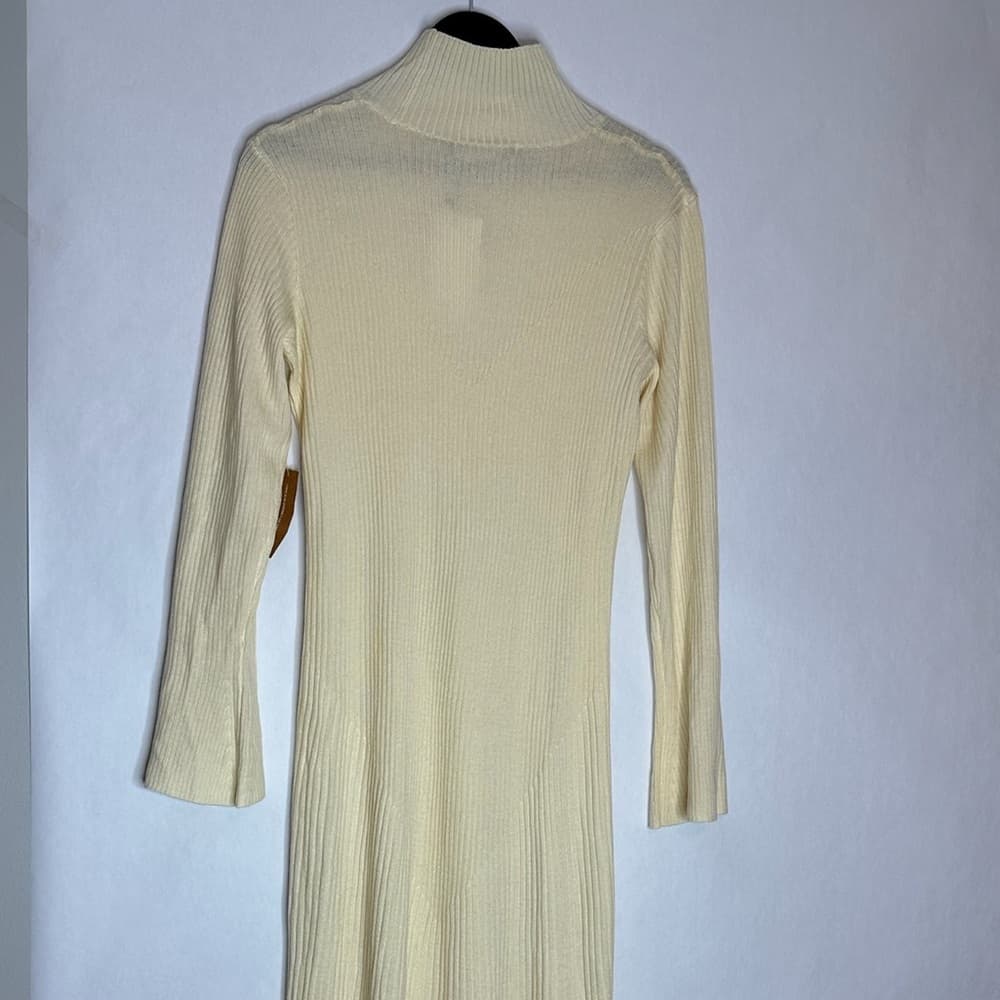 NWT Caara Cream Ribbed Knit High Neck Sweater Dress Wool Blend Size Medium - Thumbnail 11
