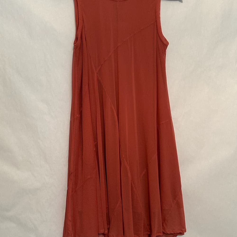 NWT Vivienne Vivienne Tam Burnt Coral Flowy Mesh Asymmetrical Tank Dress Small - Thumbnail 6