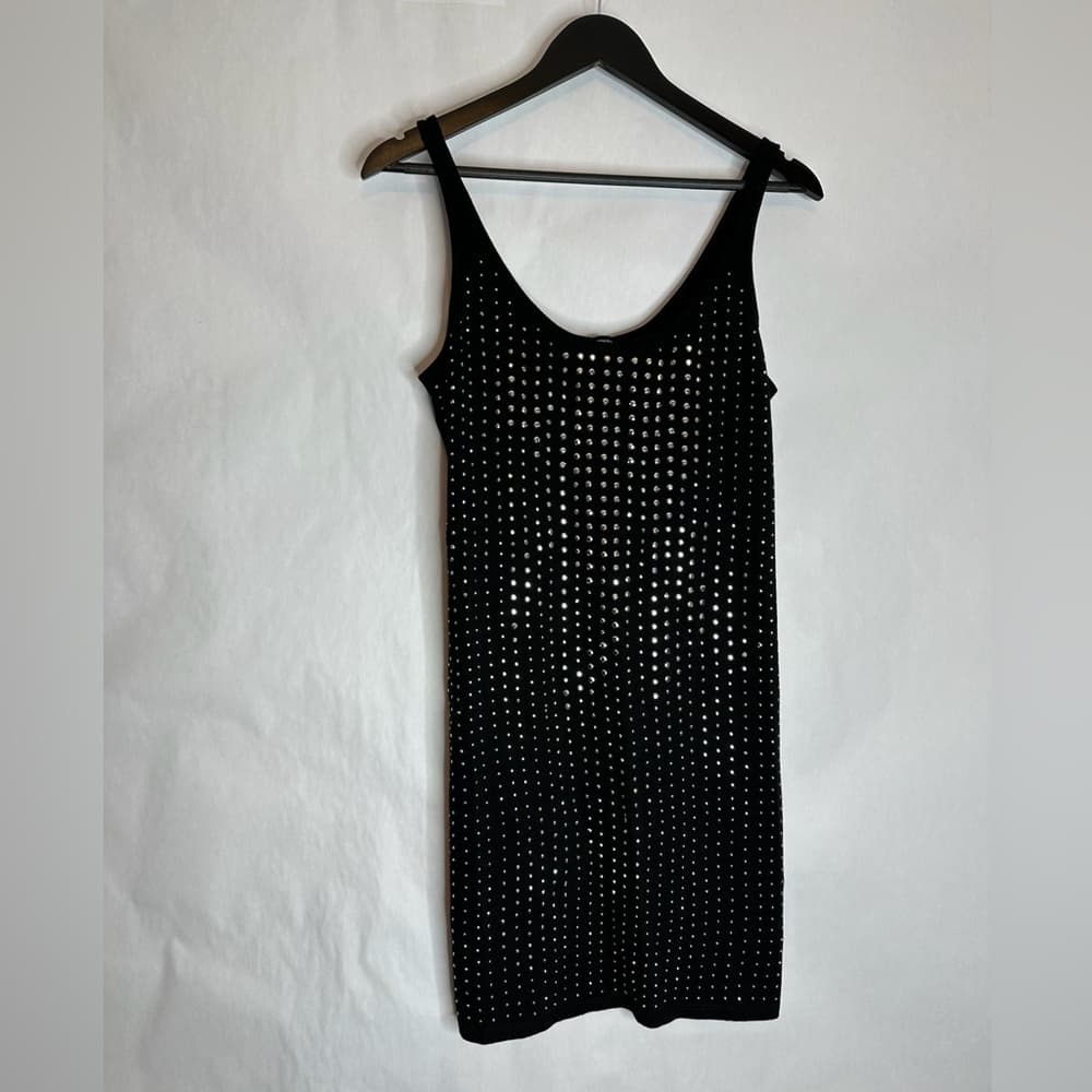 Express Black Studded Bodycon Mini Dress Medium Curve Hugging Night Luxe Glam