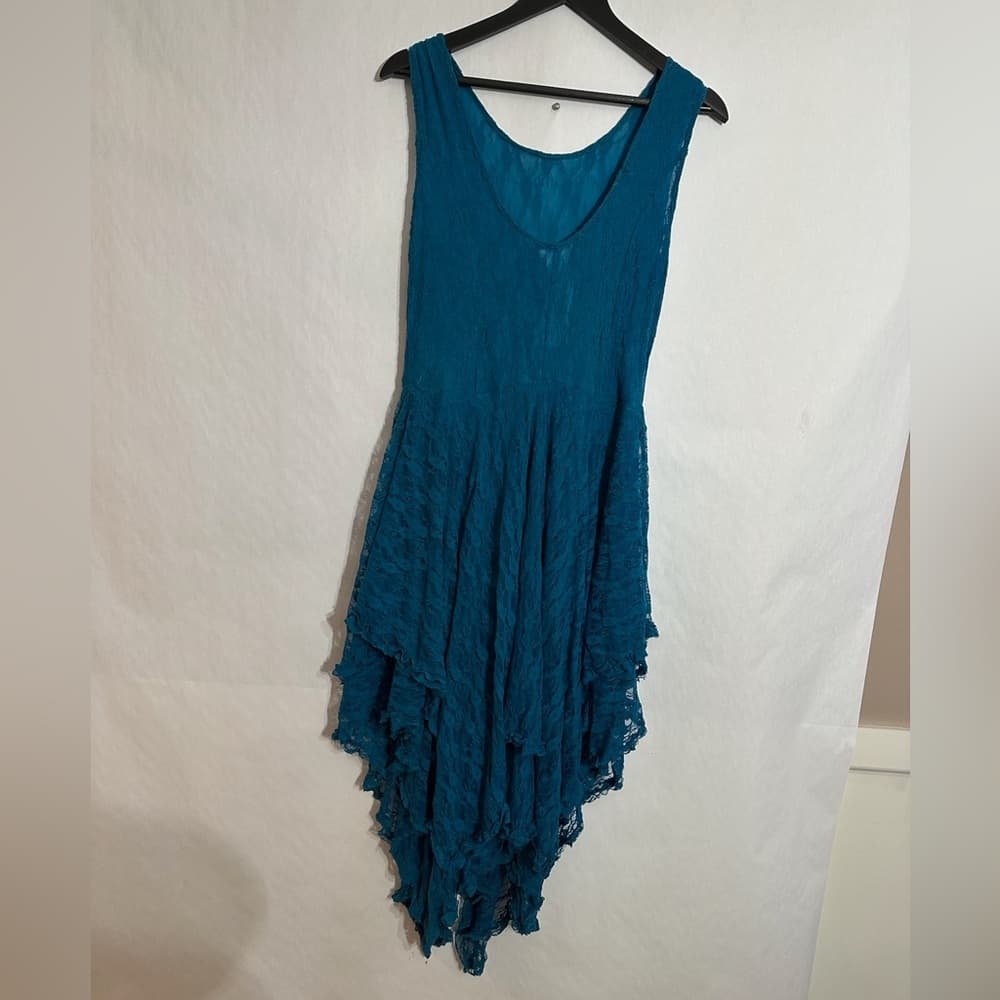 Adore Turquoise Lace Handkerchief Layered Hem Dress Y2K Fairycore Size Large - Thumbnail 2