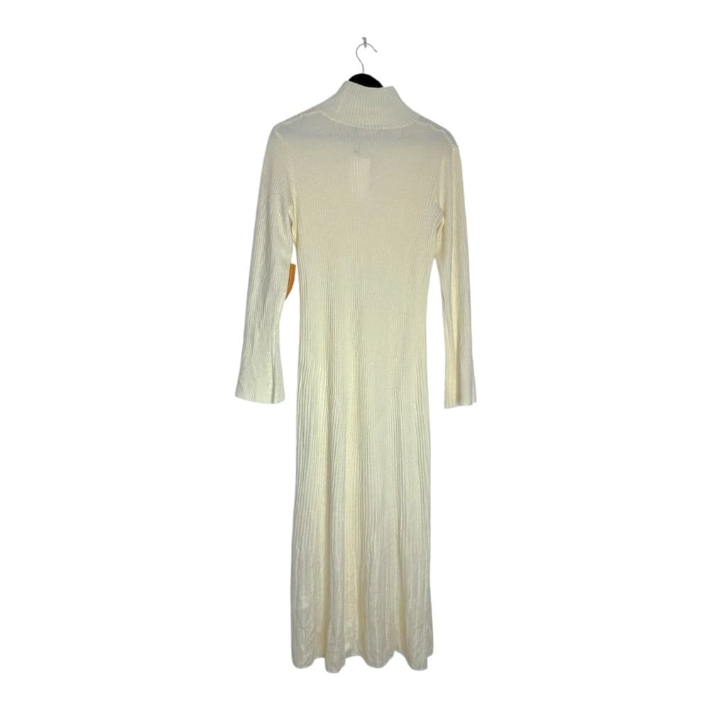 NWT Caara Cream Ribbed Knit High Neck Sweater Dress Wool Blend Size Medium