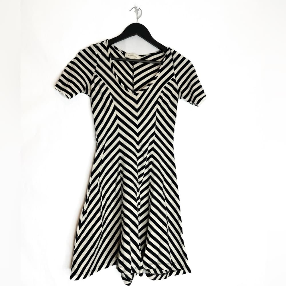Monteau Los Angeles Stripe Chevron Short Sleeve Flare Mini Dress Size Medium - Thumbnail 6