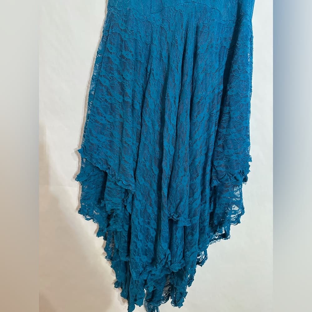 Adore Turquoise Lace Handkerchief Layered Hem Dress Y2K Fairycore Size Large - Thumbnail 3