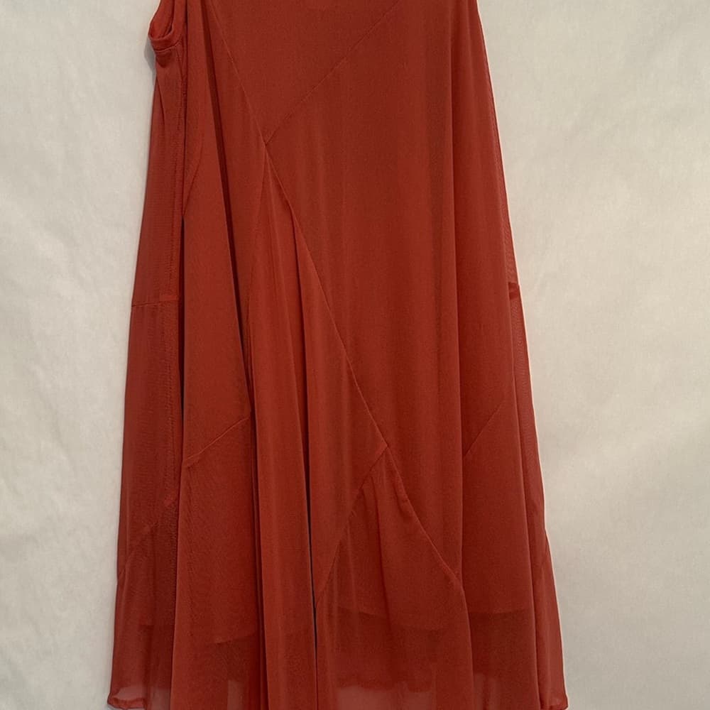 NWT Vivienne Vivienne Tam Burnt Coral Flowy Mesh Asymmetrical Tank Dress Small - Thumbnail 10
