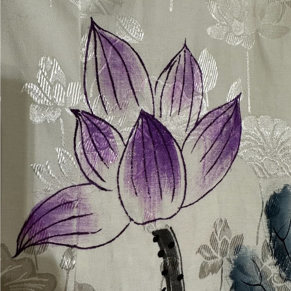 Vintage K.K. Keeling White & Purple Floral Lotus Qipao Cheongsam Dress Medium - Thumbnail 4