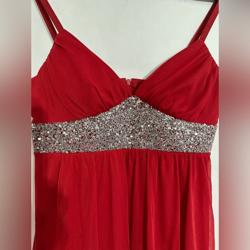 IZ Byer California Red Empire Waist Dress Y2K Vintage Silver Sequin Size Medium - Thumbnail 9
